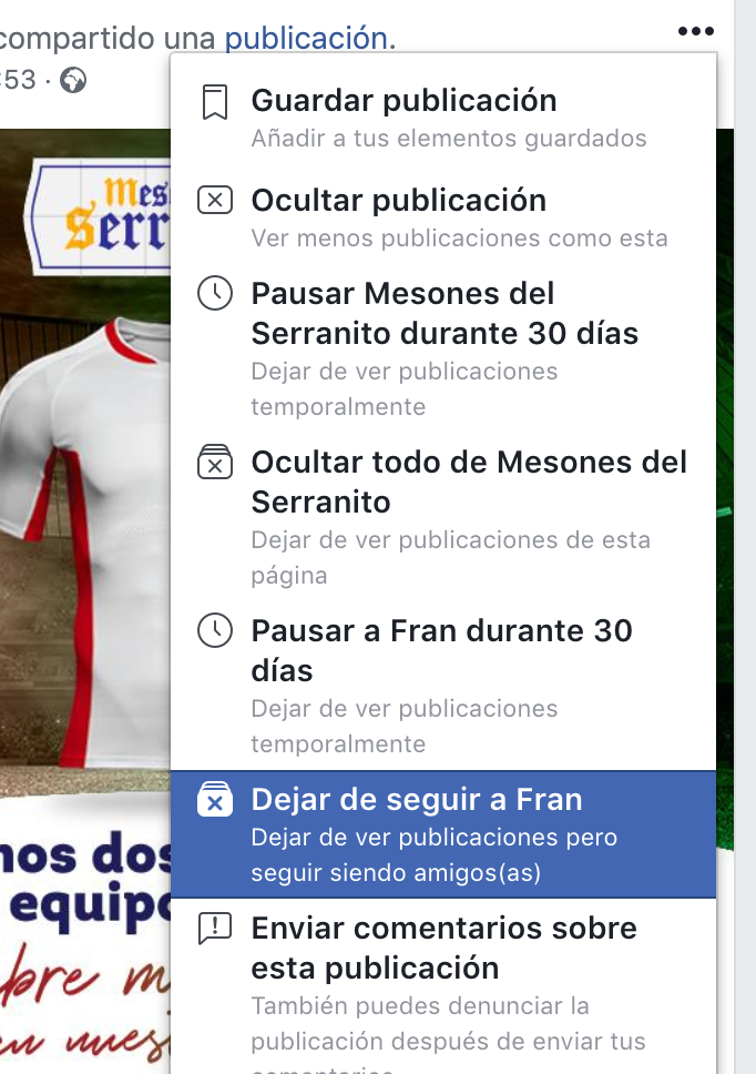 Dejar de seguir amigo en facebook